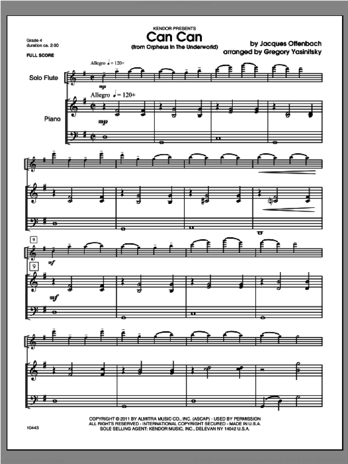 Can Can (from Orpheus In The Underworld) (COMPLETE) sheet music for flute and piano by Jacques Offenbach and Yasinitsky, classical score, intermediate skill level