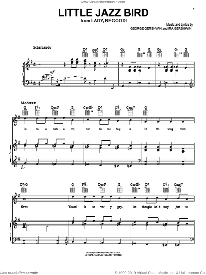 Little Jazz Bird sheet music for voice, piano or guitar by George Gershwin and Ira Gershwin, intermediate skill level