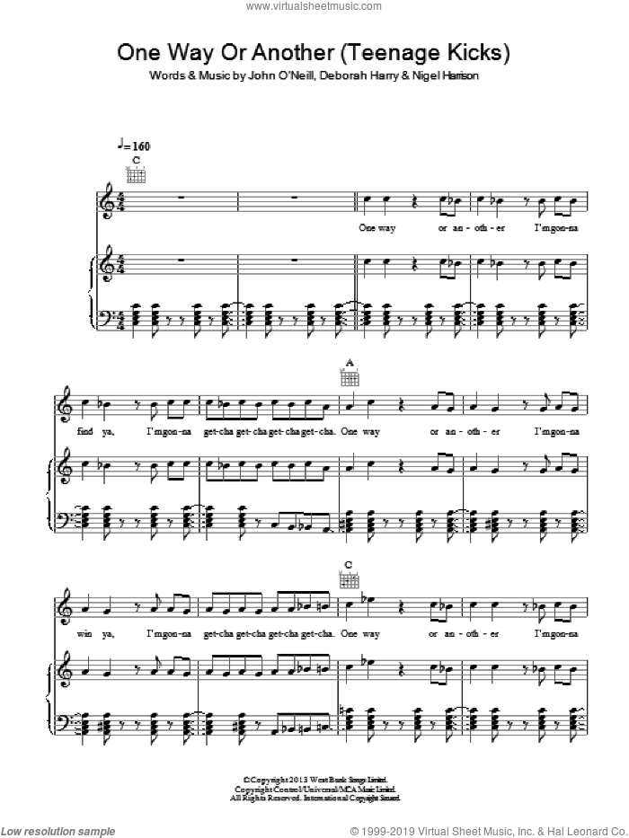One Way Or Another (Teenage Kicks) sheet music for voice, piano or guitar by One Direction, Deborah Harry and Nigel Harrison, intermediate skill level