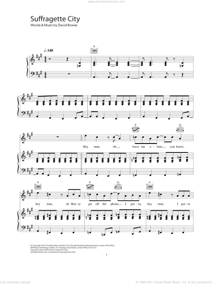 Suffragette City sheet music for voice, piano or guitar by David Bowie, intermediate skill level