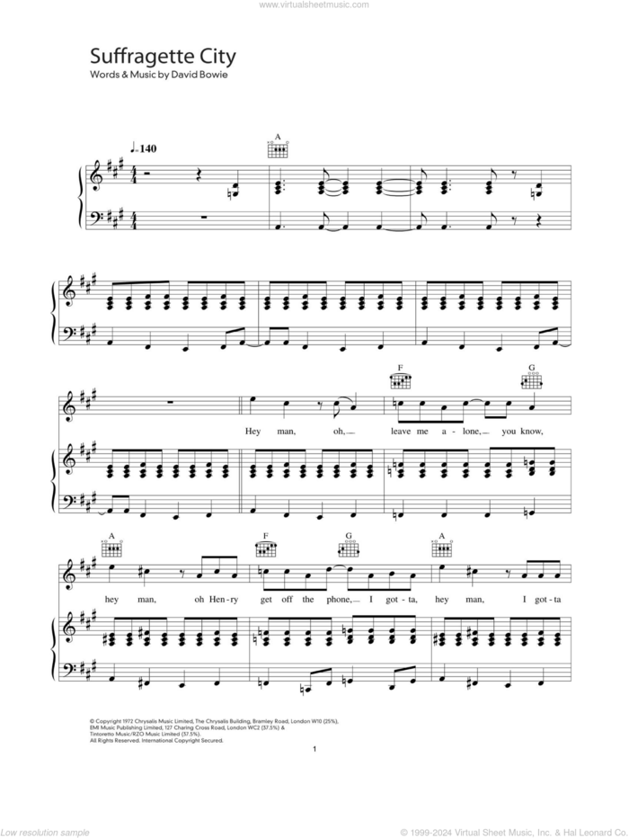 Suffragette City sheet music for voice, piano or guitar by David Bowie, intermediate skill level