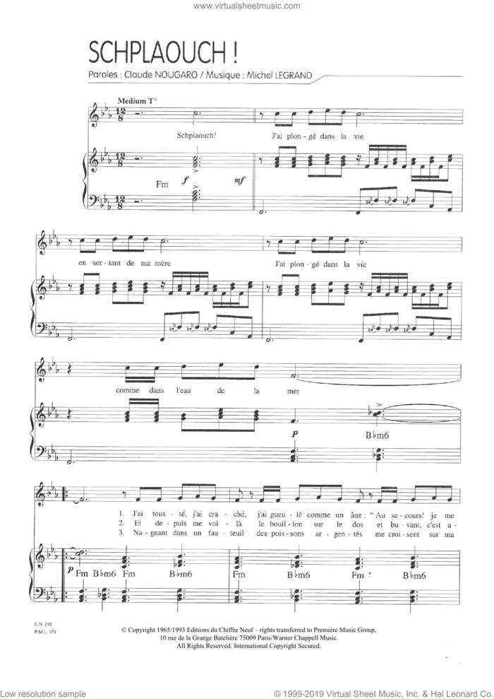 Schplaouch sheet music for voice and piano by Claude Nougaro and Michel LeGrand, intermediate skill level