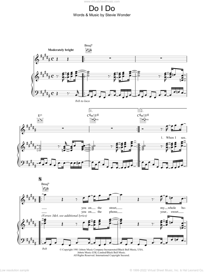 Do I Do sheet music for voice, piano or guitar by Stevie Wonder, intermediate skill level