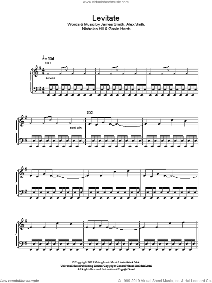 Levitate sheet music for voice, piano or guitar by Hadouken!, Alex Smith, Gavin Harris, James Smith and Nicholas Hill, intermediate skill level