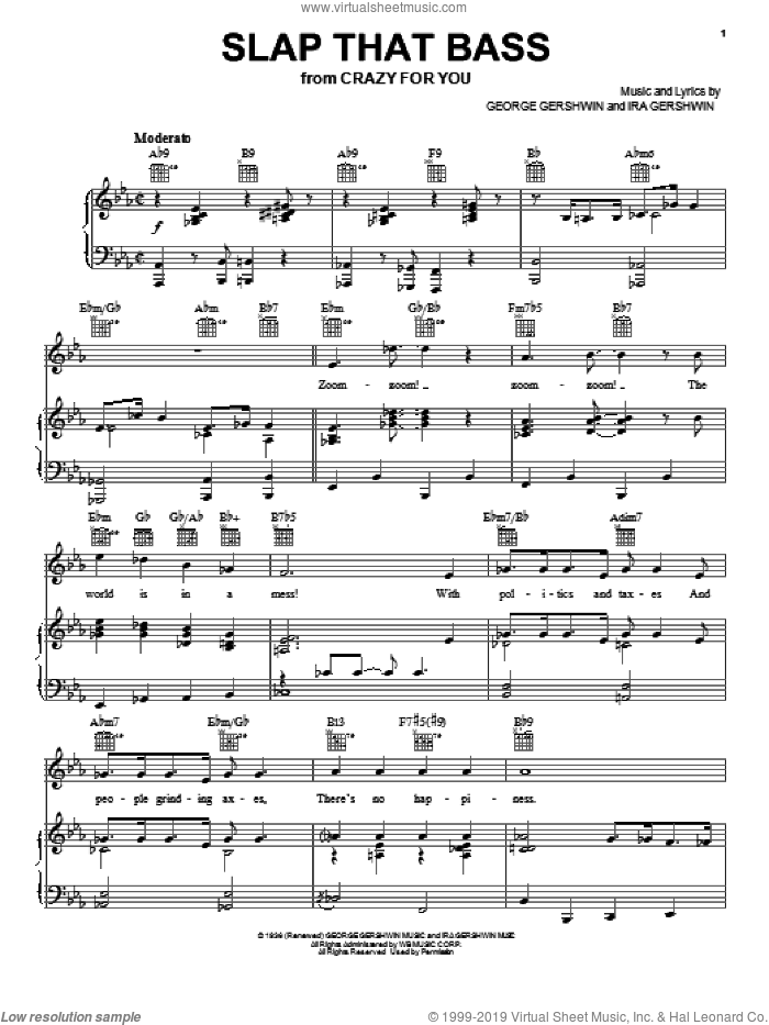 Slap That Bass sheet music for voice, piano or guitar by Ira Gershwin and George Gershwin, intermediate skill level