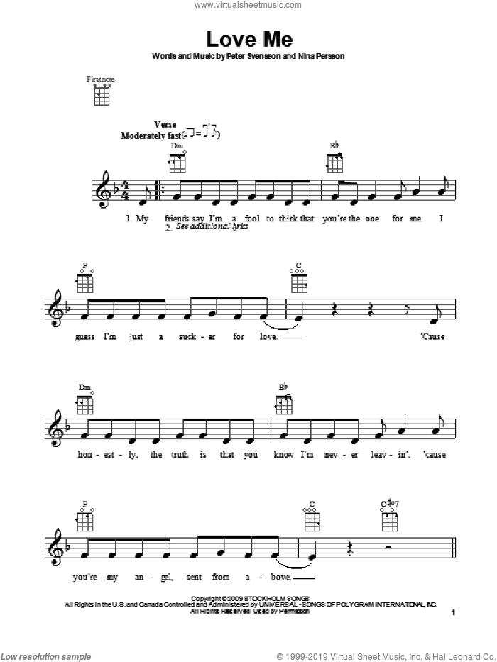 Love Me sheet music for ukulele by Justin Bieber, intermediate skill level