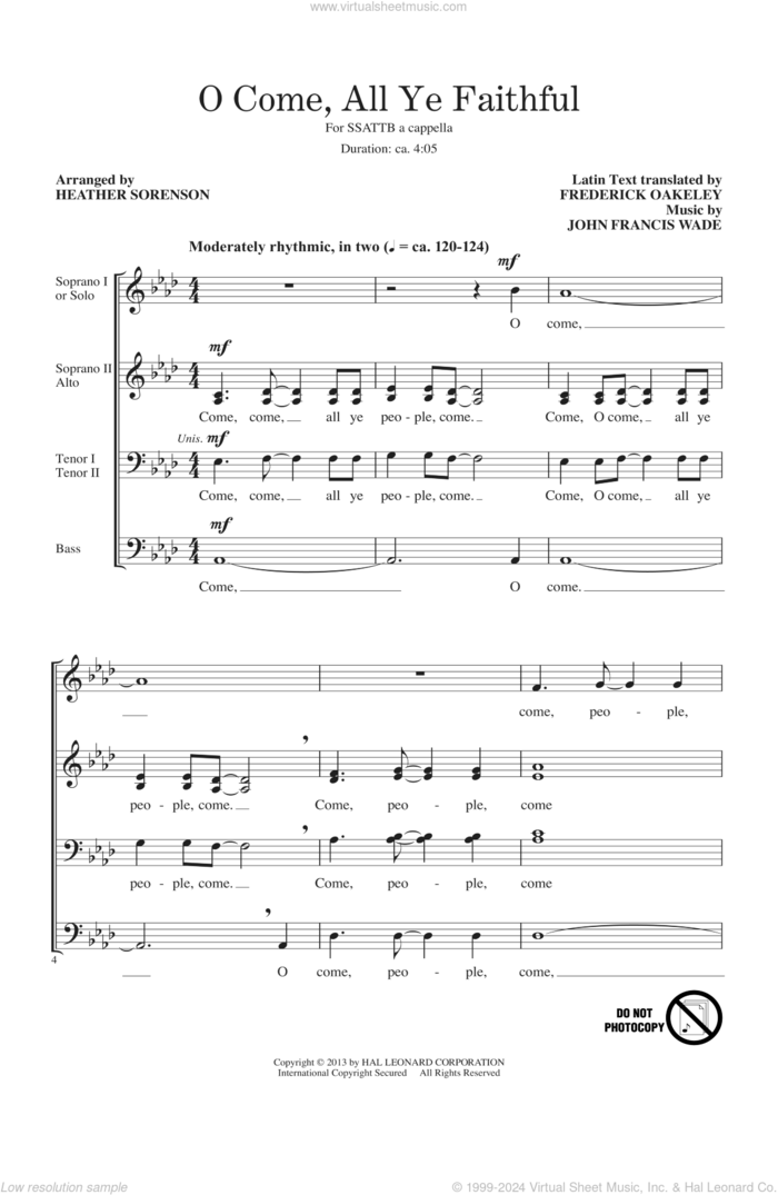 Sorenson O Come All Ye Faithful Sheet Music For Choir Satb Soprano