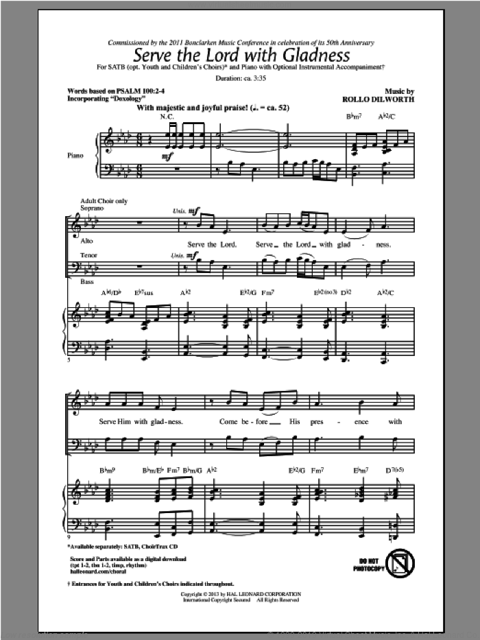 Serve The Lord With Gladness sheet music for choir (SATB: soprano, alto, tenor, bass) by Rollo Dilworth, intermediate skill level