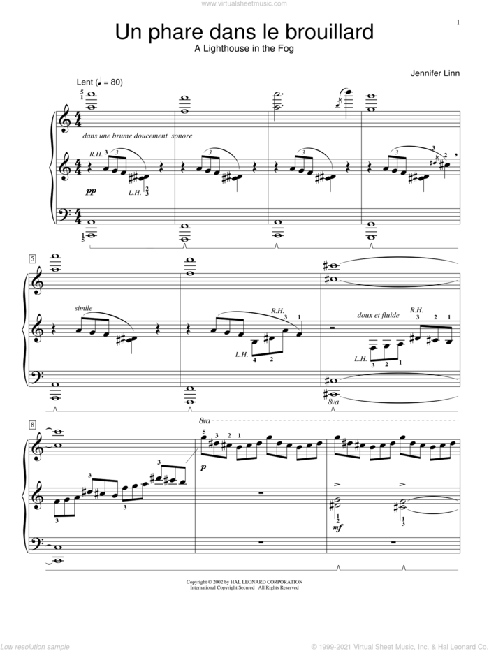 Un phare dans le brouillard (A Lighthouse In The Fog) sheet music for piano solo (elementary) by Jennifer Linn, beginner piano (elementary)