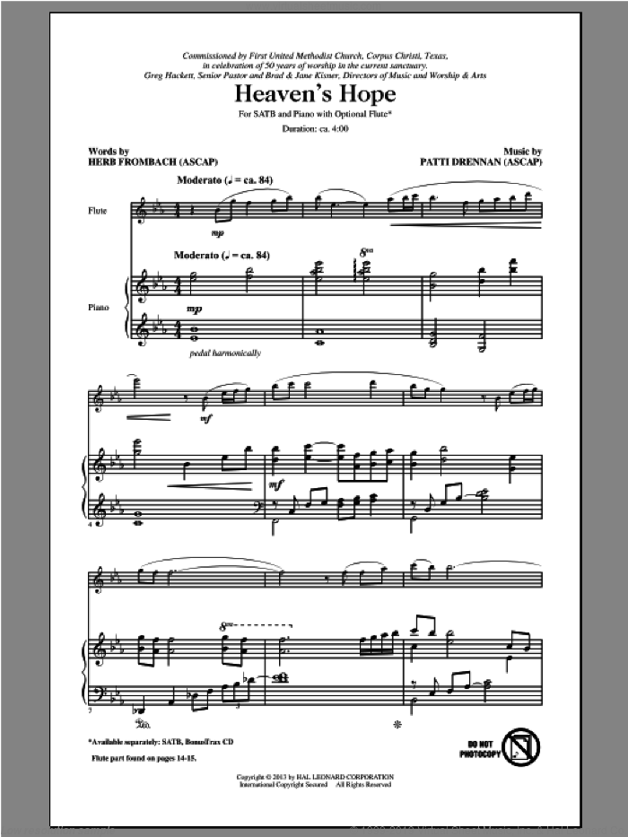 Heaven's Hope sheet music for choir (SATB: soprano, alto, tenor, bass) by Herb Frombach, Patti Drennan and Vicki Tucker Courtney, intermediate skill level