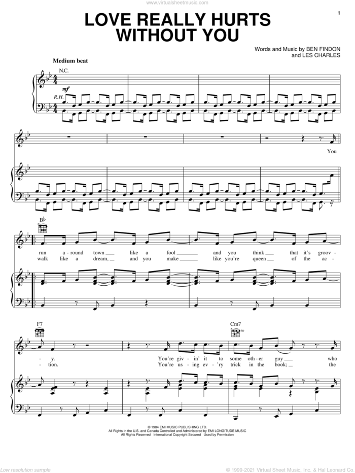 Love Really Hurts Without You sheet music for voice, piano or guitar by Billy Ocean, Ben Findon and Les Charles, intermediate skill level
