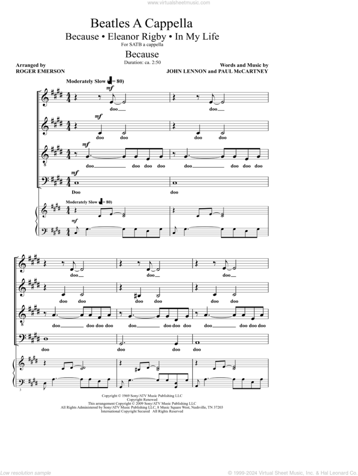 Beatles A Cappella sheet music for choir (SATB: soprano, alto, tenor, bass) by The Beatles and Roger Emerson, intermediate skill level