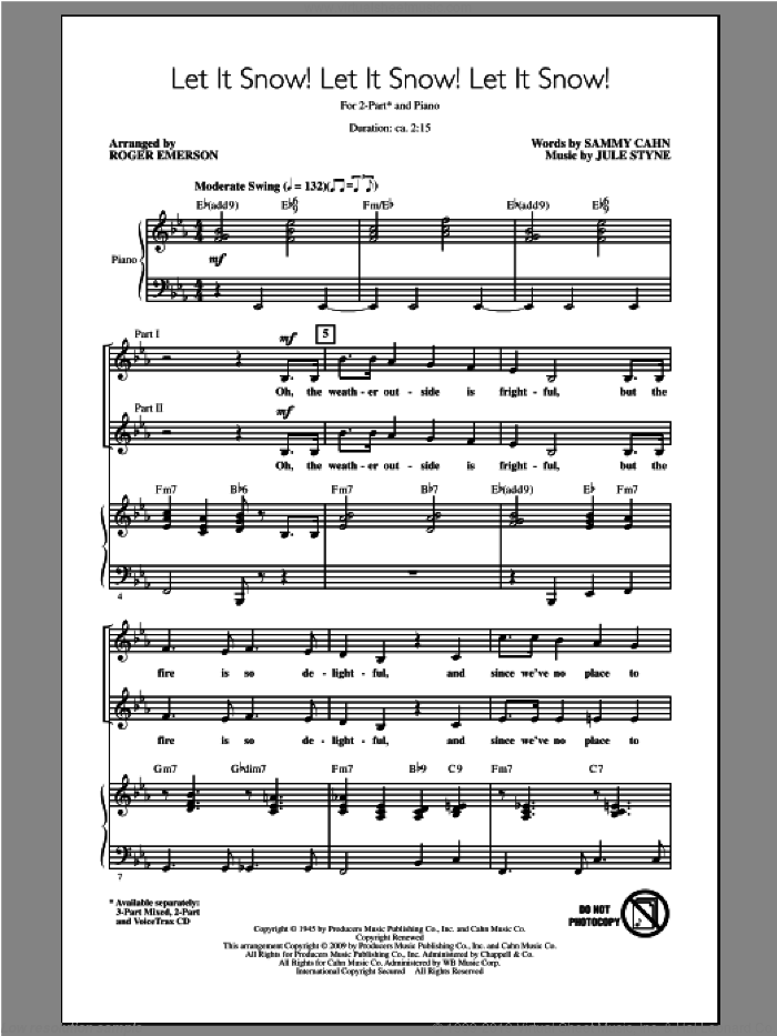 Let It Snow! Let It Snow! Let It Snow! sheet music for choir (2-Part) by Roger Emerson and Jule Styne, intermediate duet