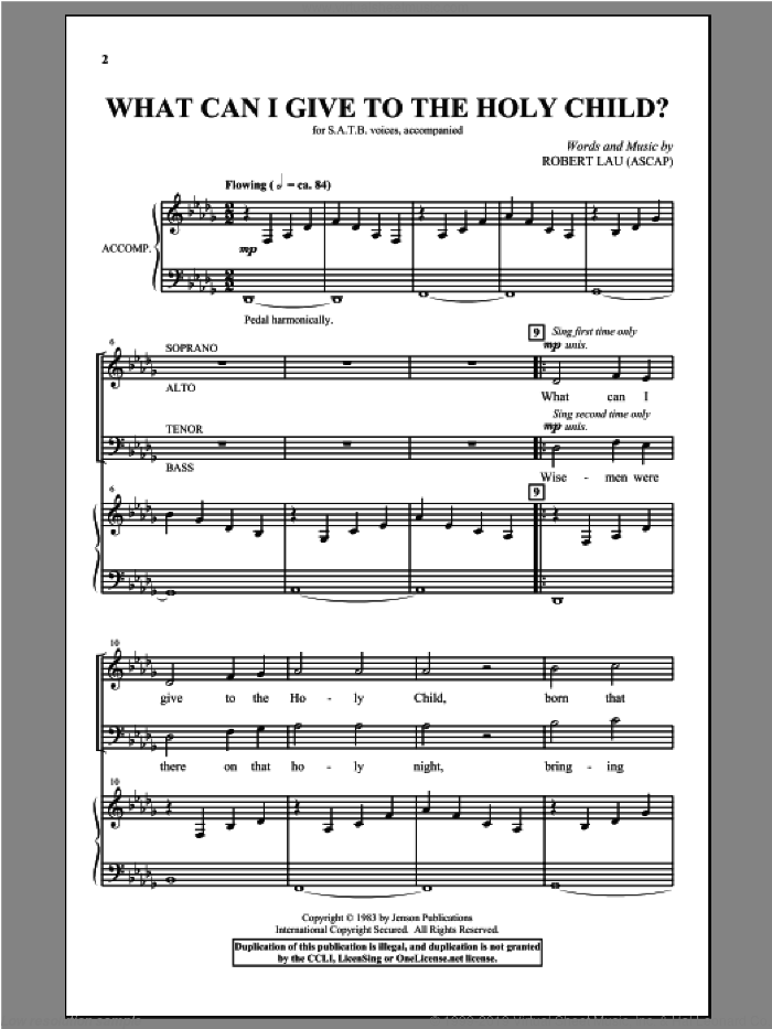What Can I Give To The Holy Child? sheet music for choir (SATB: soprano, alto, tenor, bass) by Robert Lau, intermediate skill level