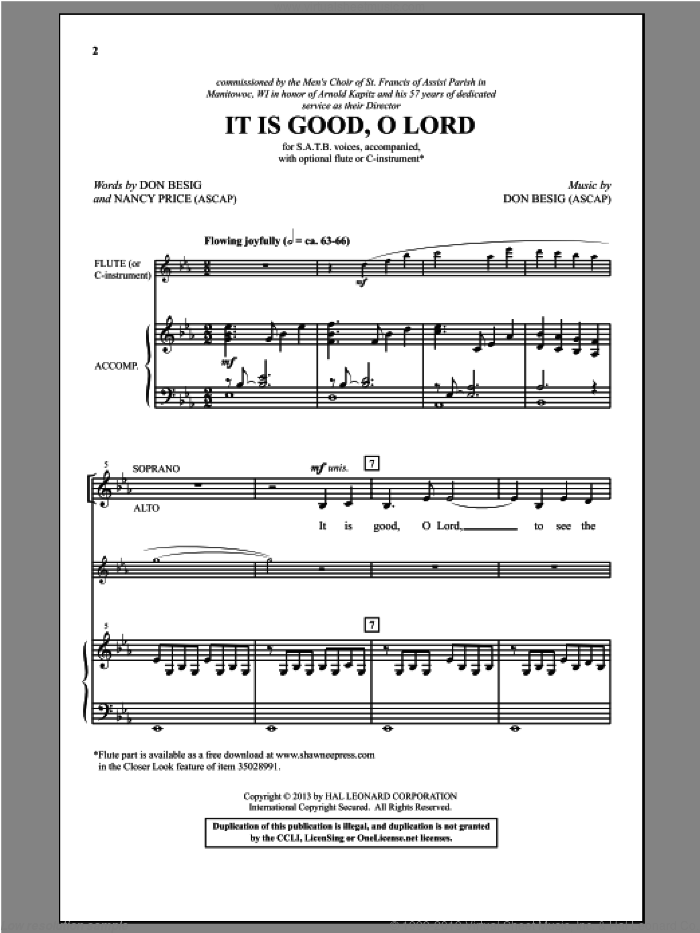 It Is Good, O Lord sheet music for choir (SATB: soprano, alto, tenor, bass) by Don Besig and Nancy Price, intermediate skill level