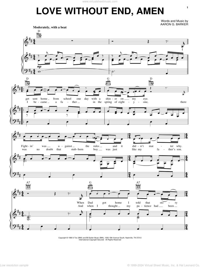 Love Without End, Amen sheet music for voice, piano or guitar by George Strait, intermediate skill level