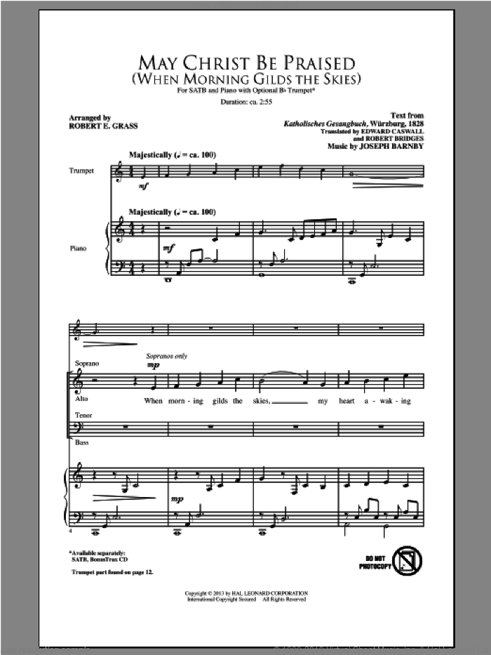 May Christ Be Praised sheet music for choir (SATB: soprano, alto, tenor, bass) by Robert E. Grass, intermediate skill level