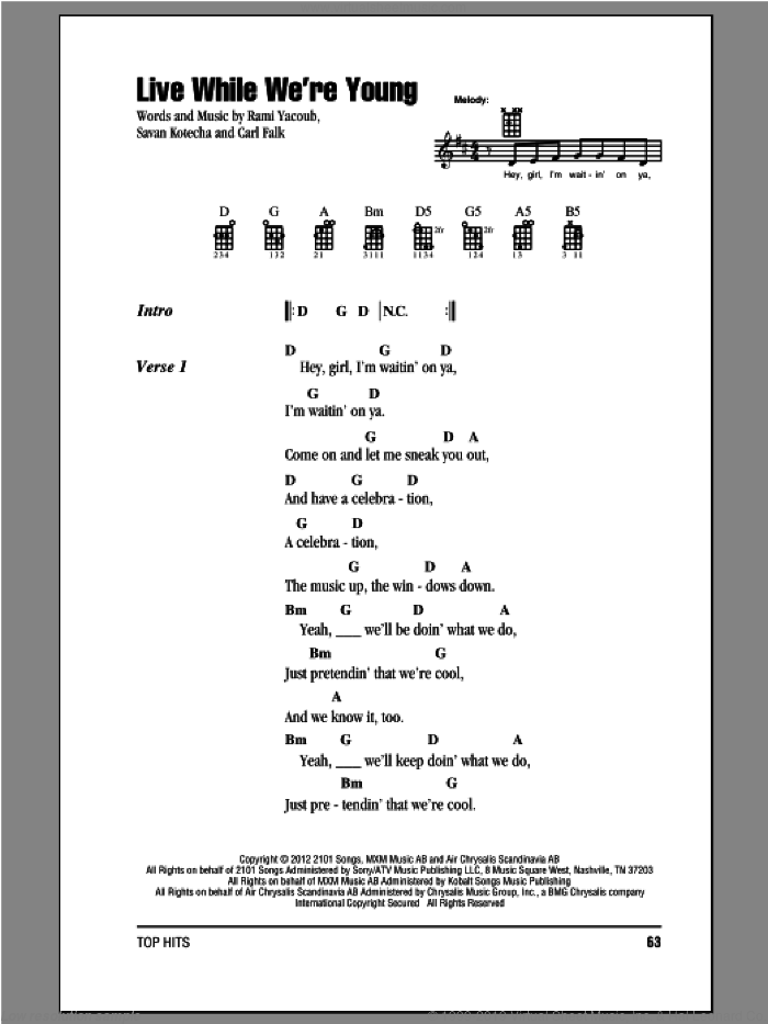Live While We're Young sheet music for ukulele (chords) by One Direction, intermediate skill level