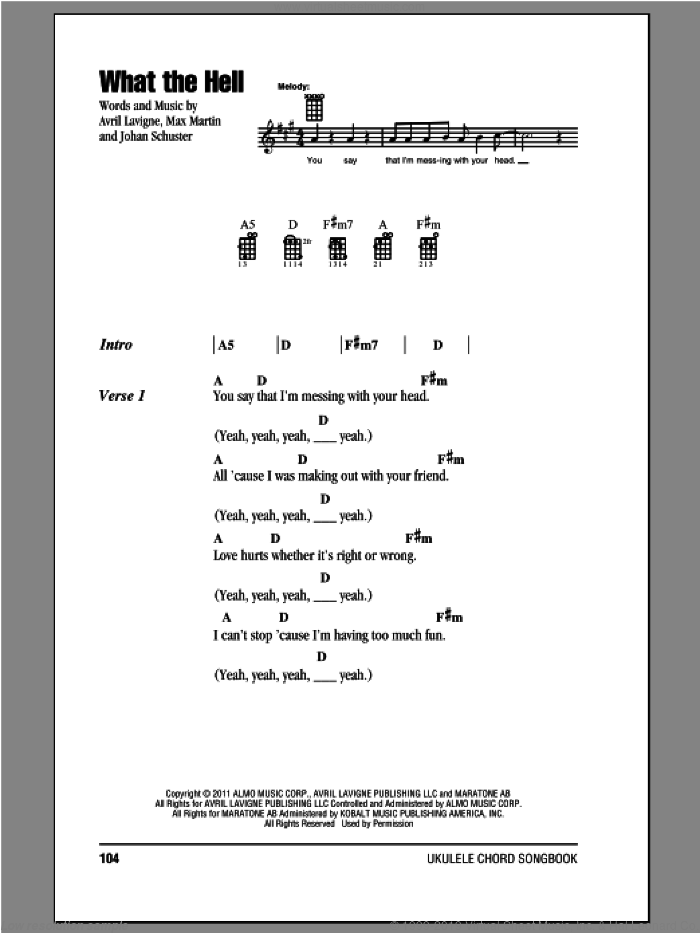 What The Hell sheet music for ukulele (chords) by Avril Lavigne, intermediate skill level