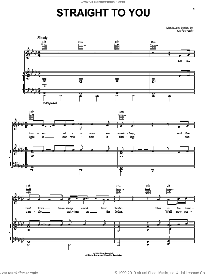 Straight To You sheet music for voice, piano or guitar by Josh Groban and Nick Cave, intermediate skill level