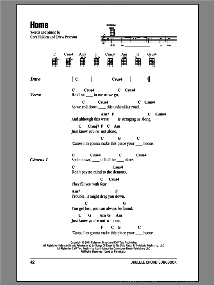 Home sheet music for ukulele (chords) by Phillip Phillips, intermediate skill level