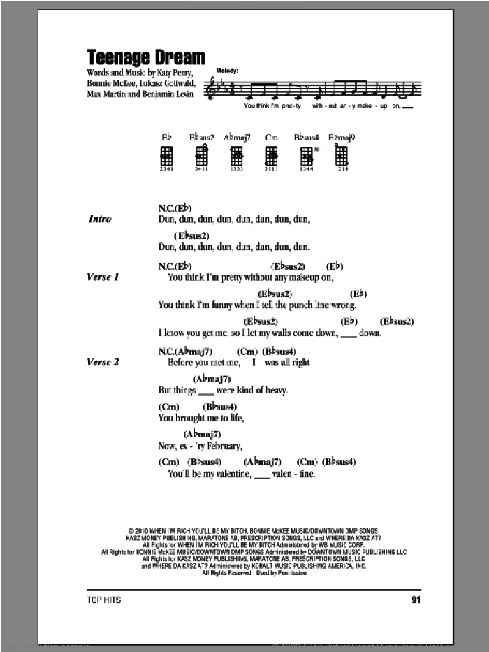 Teenage Dream sheet music for ukulele (chords) by Katy Perry, intermediate skill level