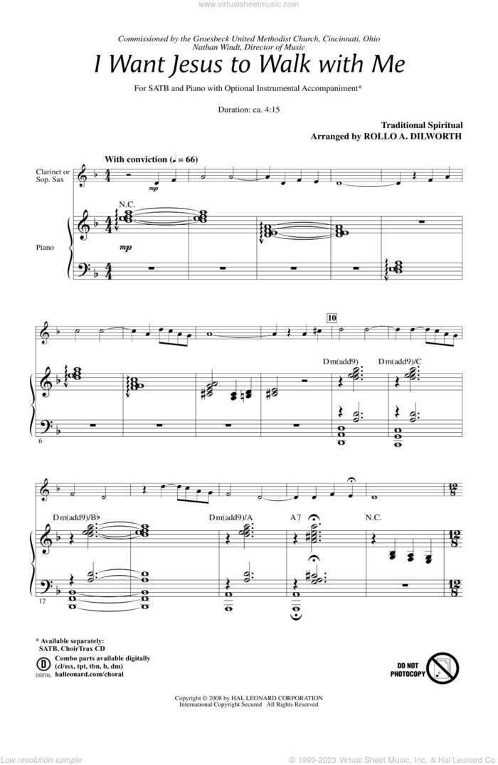 I Want Jesus To Walk With Me sheet music for choir (SATB: soprano, alto, tenor, bass) by Rollo Dilworth, intermediate skill level