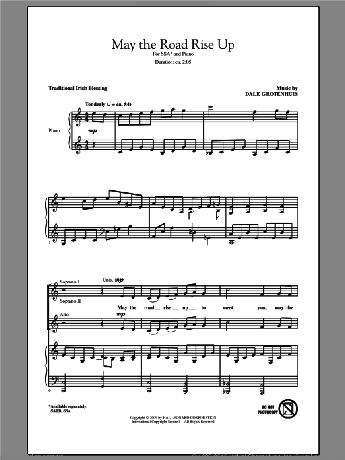 May The Road Rise Up sheet music for choir (SSA: soprano, alto) by Dale Grotenhuis, intermediate skill level