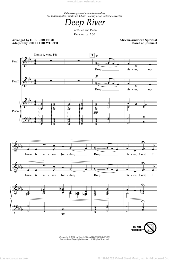 Deep River sheet music for choir (2-Part) by Rollo Dilworth, intermediate duet