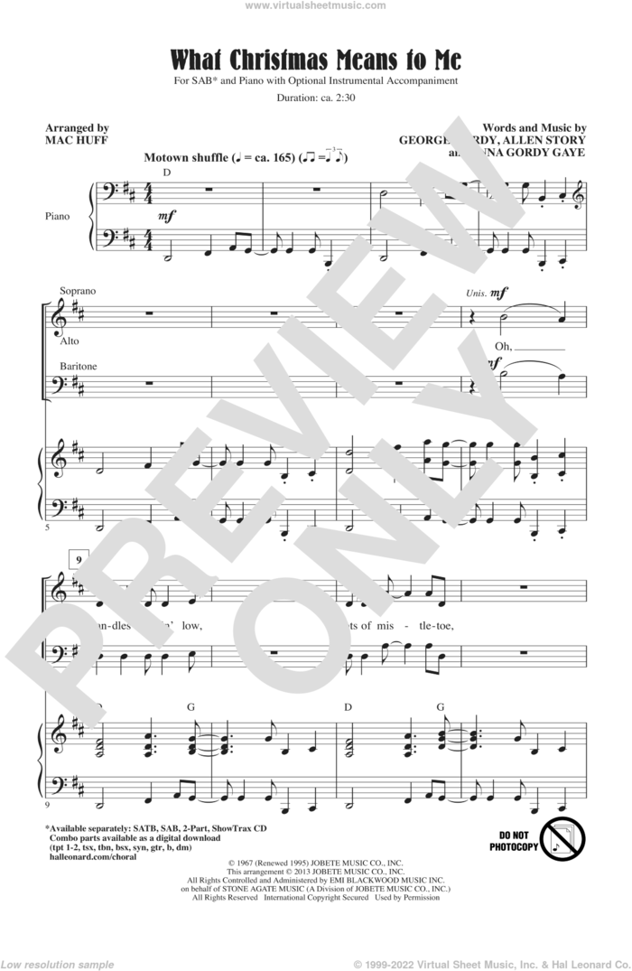 What Christmas Means To Me sheet music for choir (SAB: soprano, alto, bass) by Mac Huff, intermediate skill level