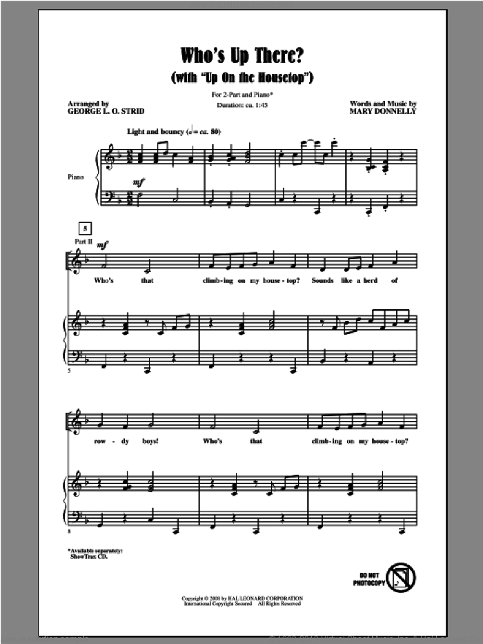 Who's Up There? (with Up On The Housetop) (arr. George L.O. Strid) sheet music for choir (2-Part) by Mary Donnelly and George L.O. Strid, intermediate duet