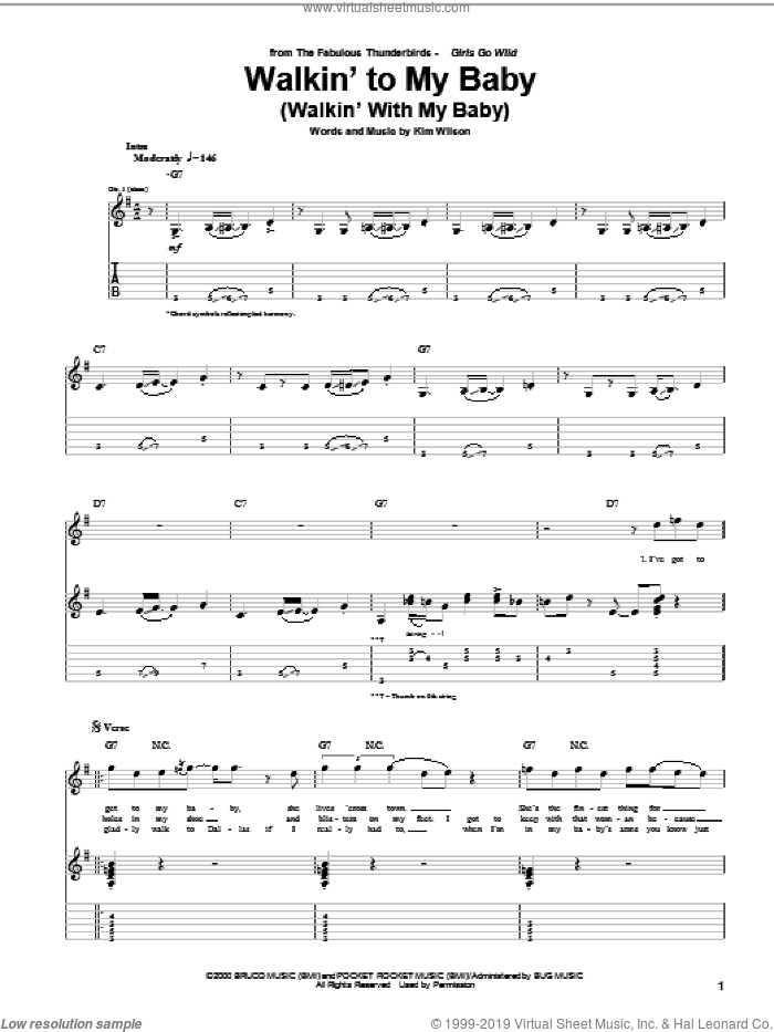 Walkin' To My Baby (Walkin' With My Baby) sheet music for guitar (tablature) by Fabulous Thunderbirds, Jimmie Vaughan and Kim Wilson, intermediate skill level