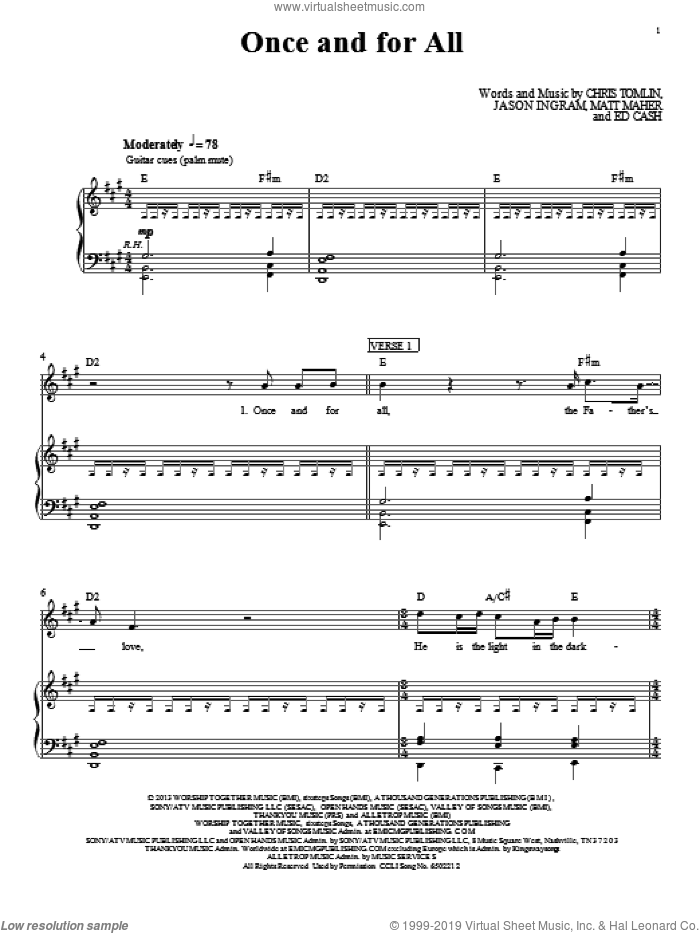 Once And For All sheet music for voice, piano or guitar by Passion, intermediate skill level