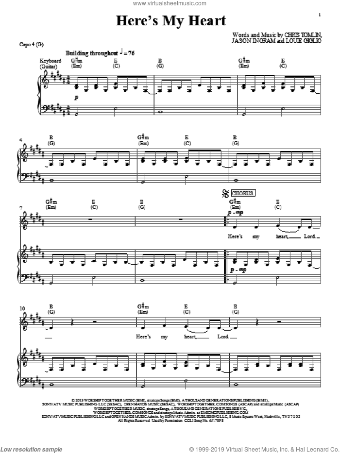 Here's My Heart sheet music for voice, piano or guitar by Passion, intermediate skill level