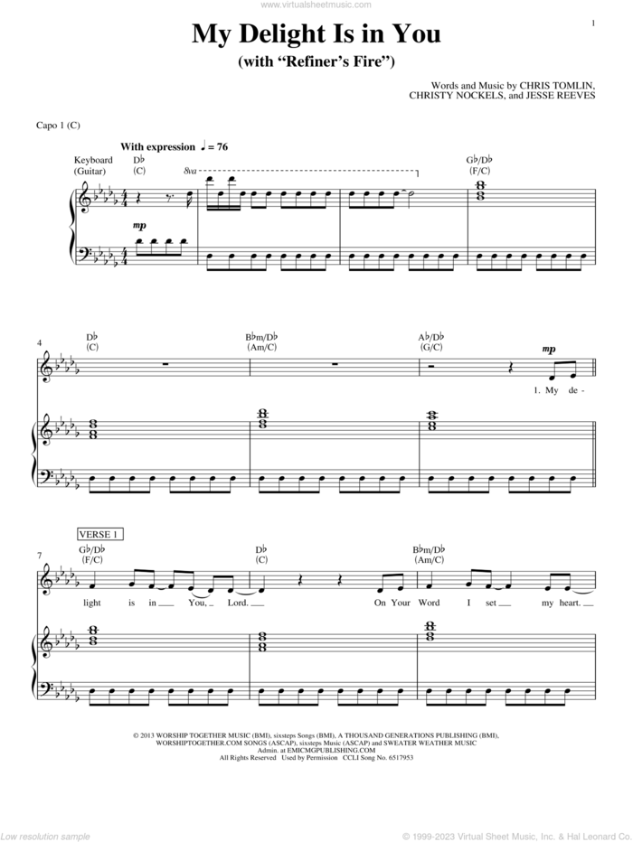 My Delight Is In You (with 'Refiner's Fire') sheet music for voice, piano or guitar by Passion, intermediate skill level