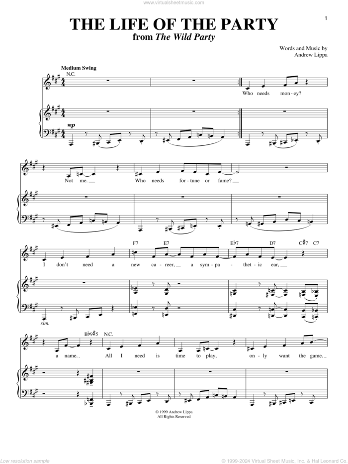 The Life Of The Party sheet music for voice and piano by Andrew Lippa, intermediate skill level