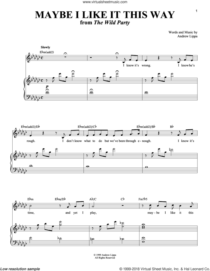 Maybe I Like It This Way sheet music for voice and piano by Andrew Lippa, intermediate skill level