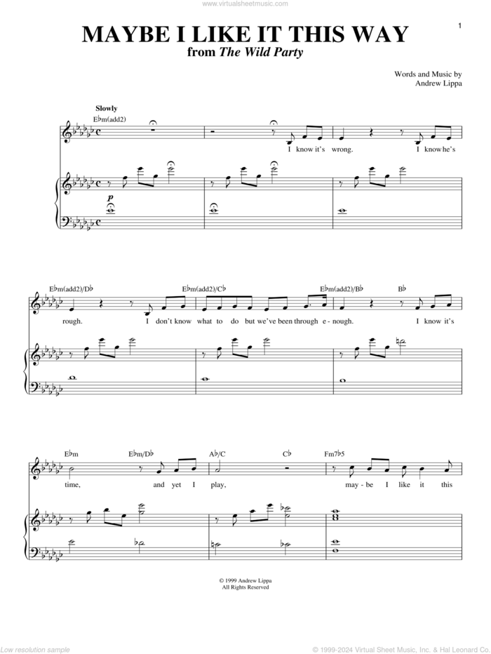 Maybe I Like It This Way sheet music for voice and piano by Andrew Lippa, intermediate skill level