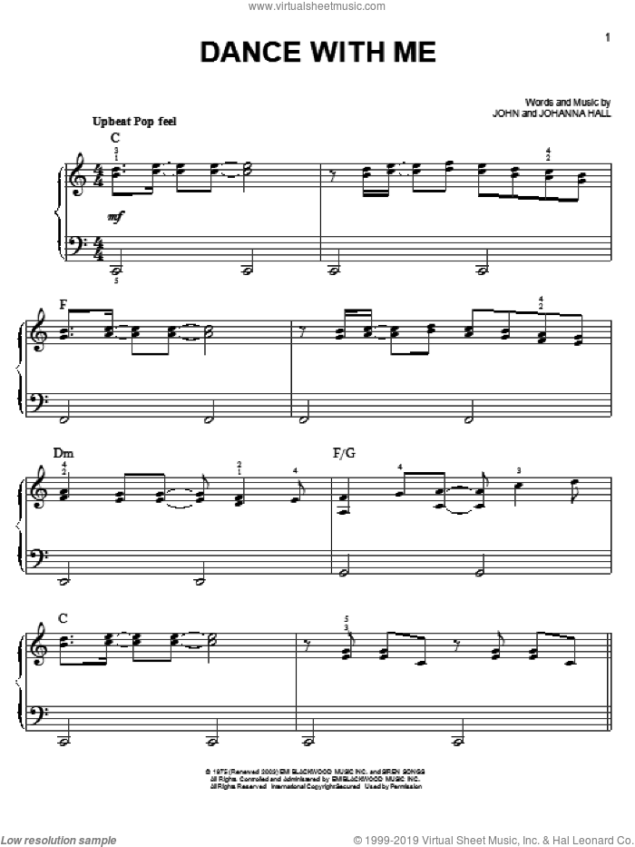 Dance With Me sheet music for piano solo by Orleans, easy skill level