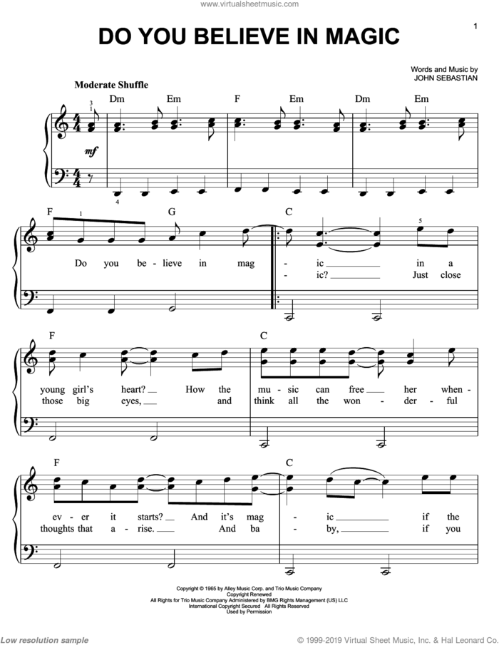 Do You Believe In Magic sheet music for piano solo by Lovin' Spoonful, easy skill level