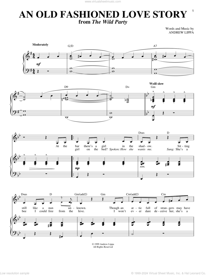 An Old Fashioned Love Story sheet music for voice and piano by Andrew Lippa, intermediate skill level