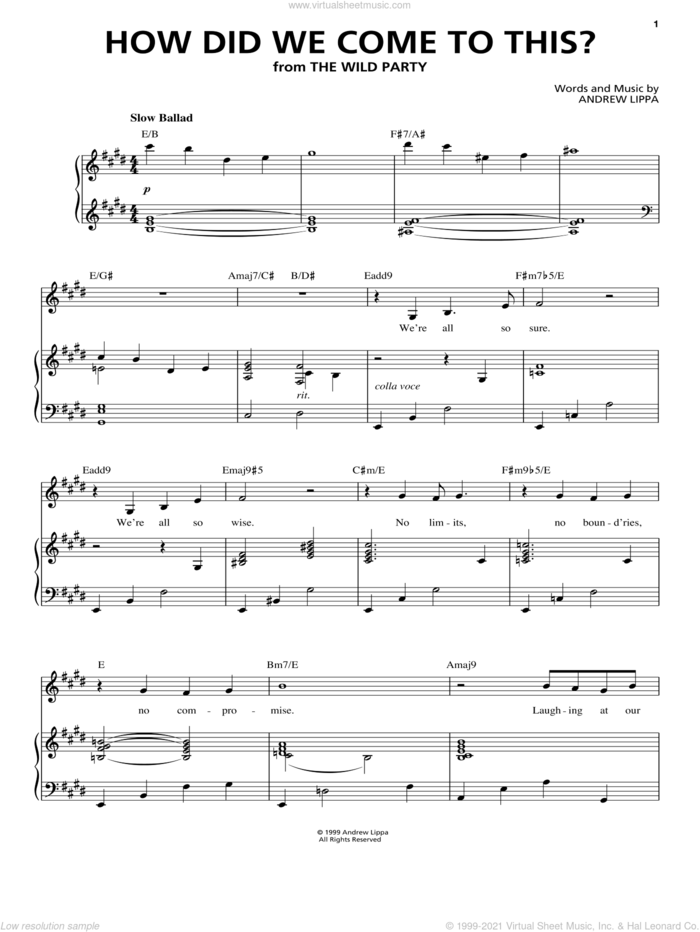 How Did We Come To This? sheet music for voice, piano or guitar by Andrew Lippa, intermediate skill level