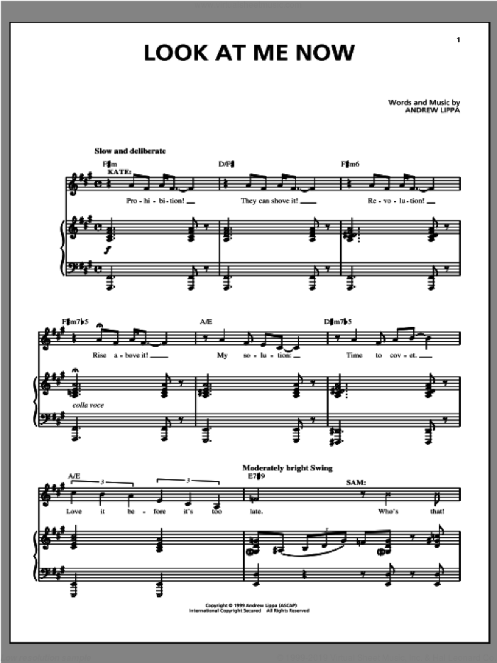 Look At Me Now sheet music for voice, piano or guitar by Andrew Lippa, classical score, intermediate skill level