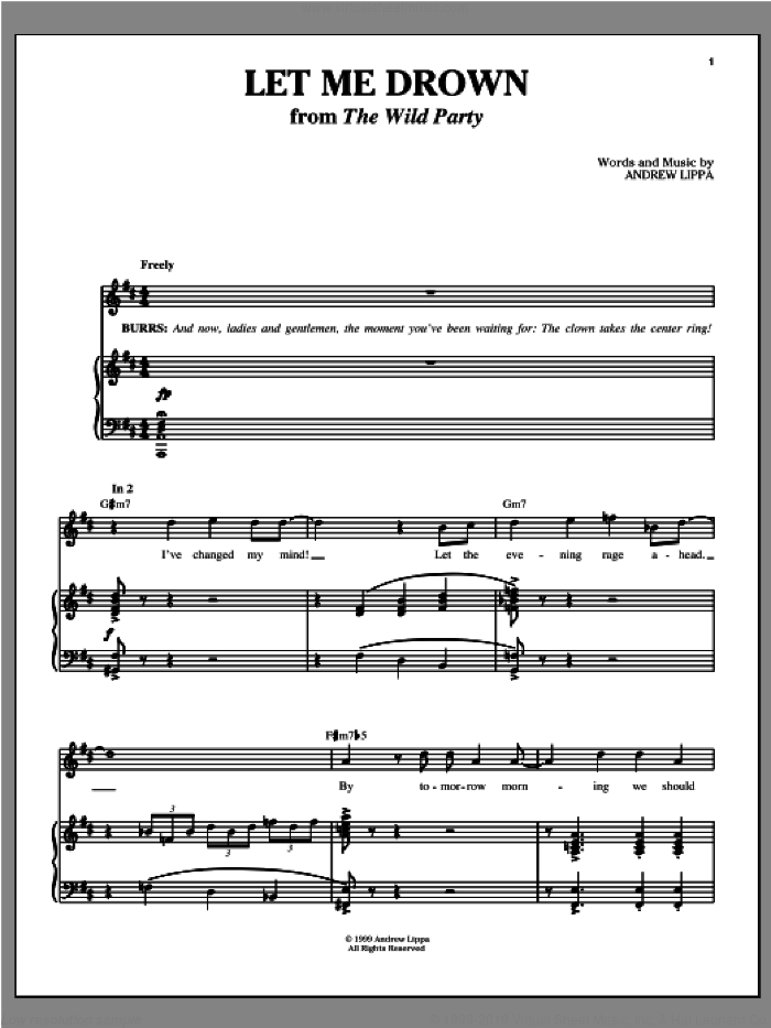 Let Me Drown sheet music for voice, piano or guitar by Andrew Lippa, intermediate skill level