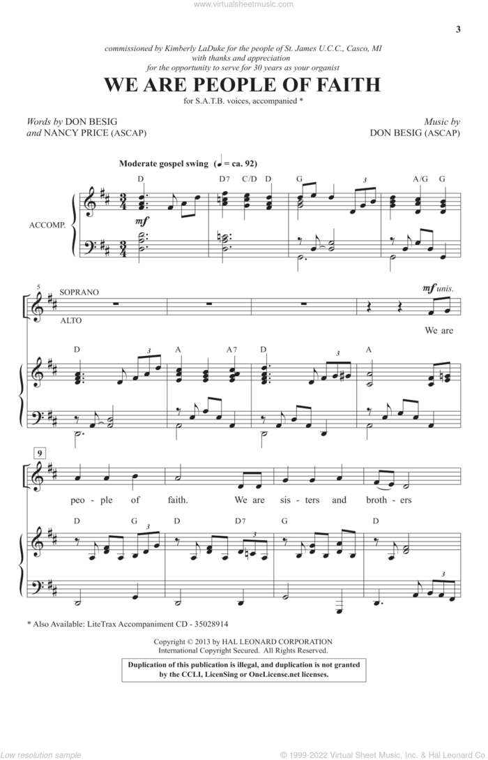We Are People Of Faith sheet music for choir (SATB: soprano, alto, tenor, bass) by Nancy Price and Don Besig, intermediate skill level