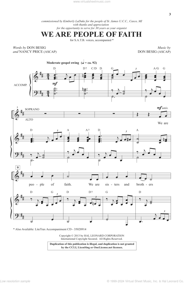 We Are People Of Faith sheet music for choir (SATB: soprano, alto, tenor, bass) by Nancy Price and Don Besig, intermediate skill level