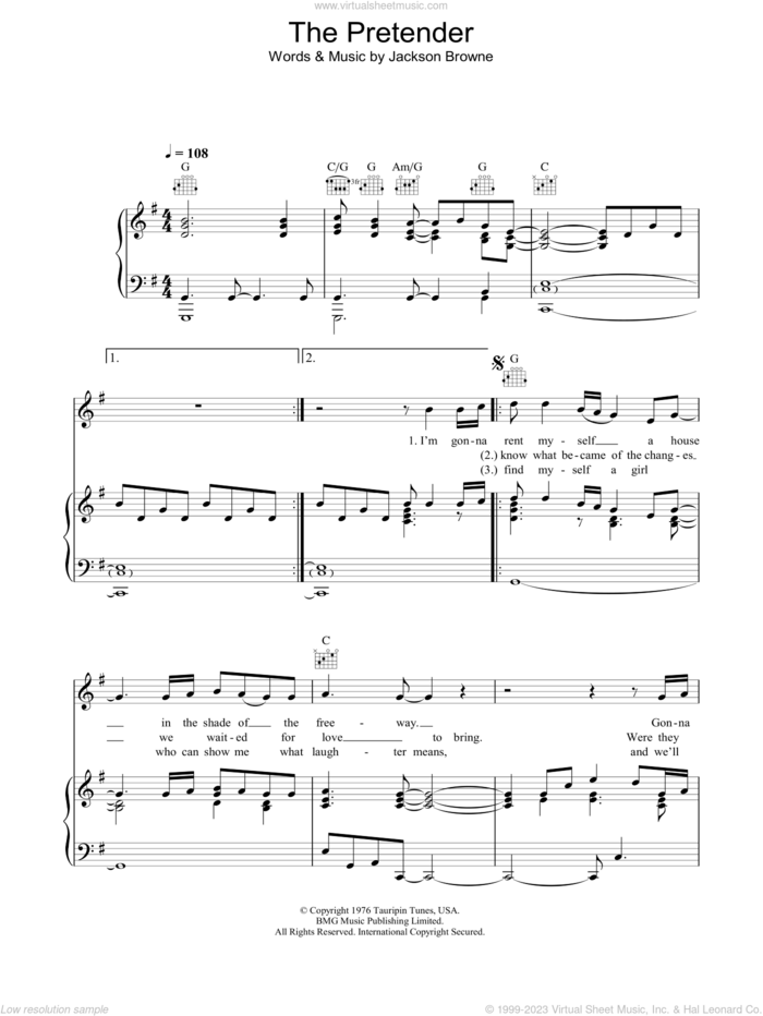 The Pretender sheet music for voice, piano or guitar by Jackson Browne, intermediate skill level