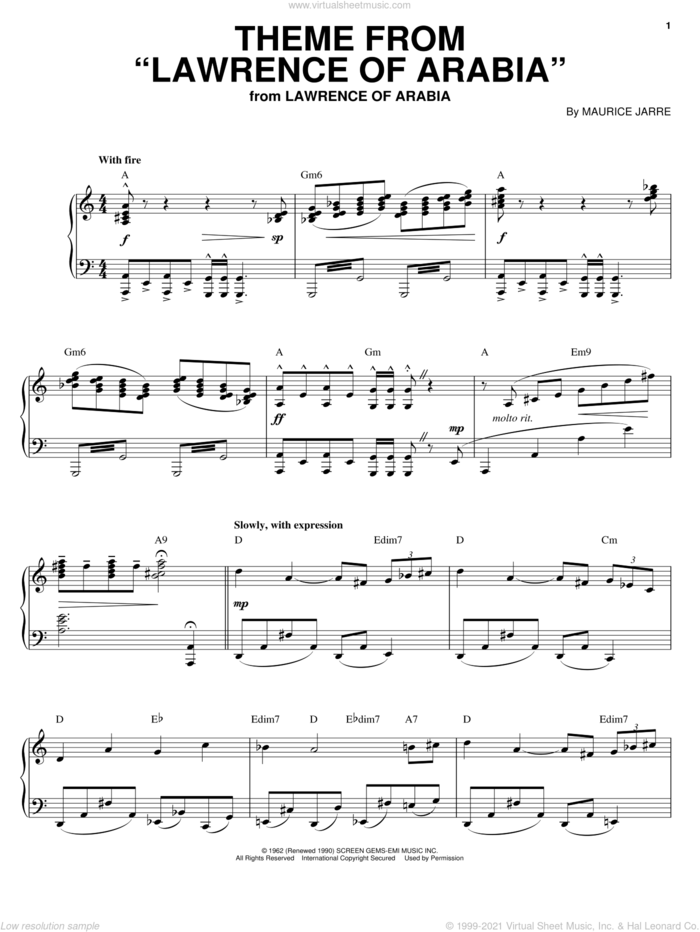 Theme from Lawrence Of Arabia sheet music for voice, piano or guitar by Maurice Jarre, intermediate skill level