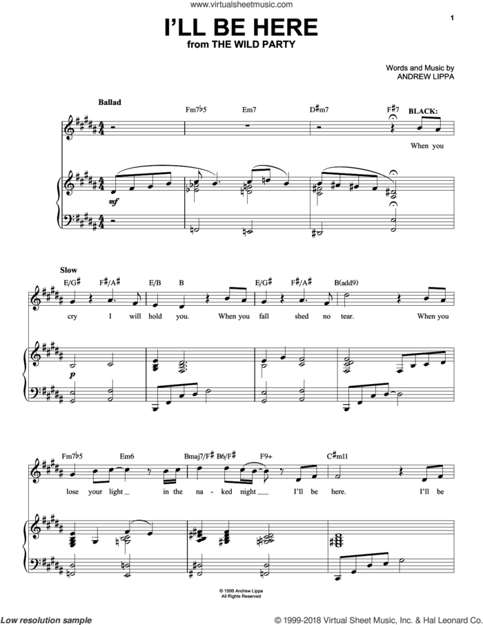 I'll Be Here sheet music for voice, piano or guitar by Andrew Lippa, intermediate skill level