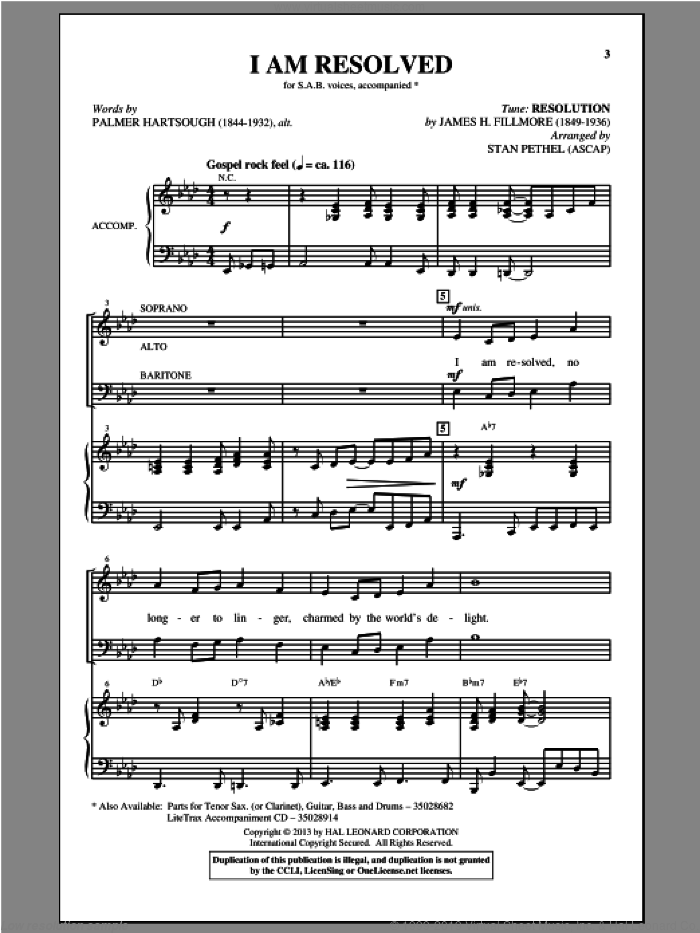 I Am Resolved sheet music for choir (SAB: soprano, alto, bass) by Stan Pethel, intermediate skill level